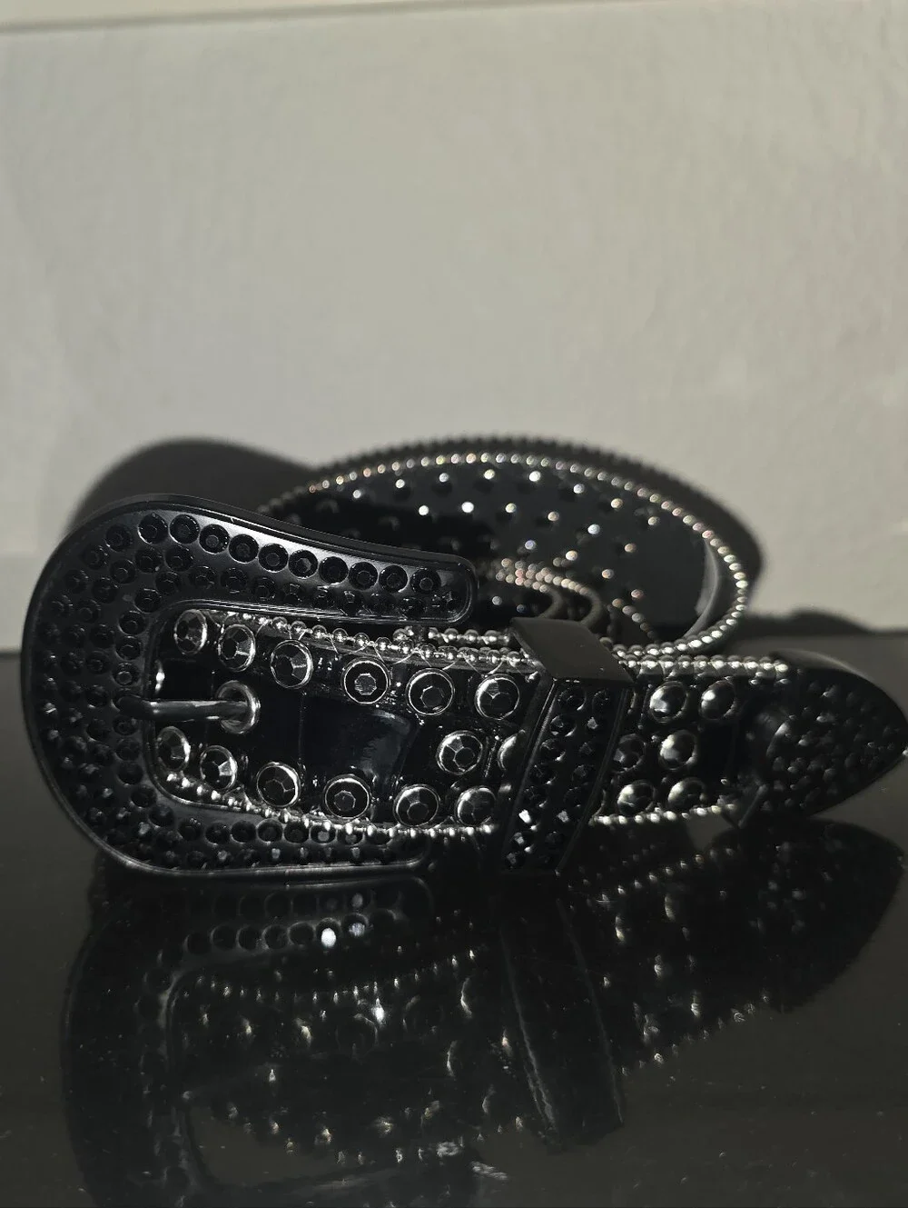 Black Studded Men's Leather Belt
